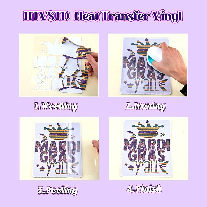 HTVSTD Mardi Gras Mark Heat Transfer Vinyl 10Sheet 12×10in Iron on Vinyl |