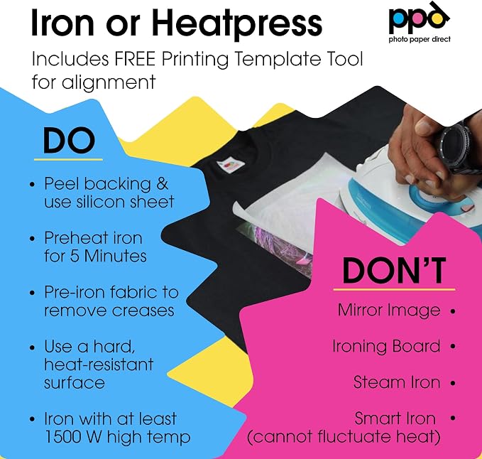 PPD 100 Sheets 8.5x11" Iron-on Heat Transfer Paper Dark Fabrics Inkjet |