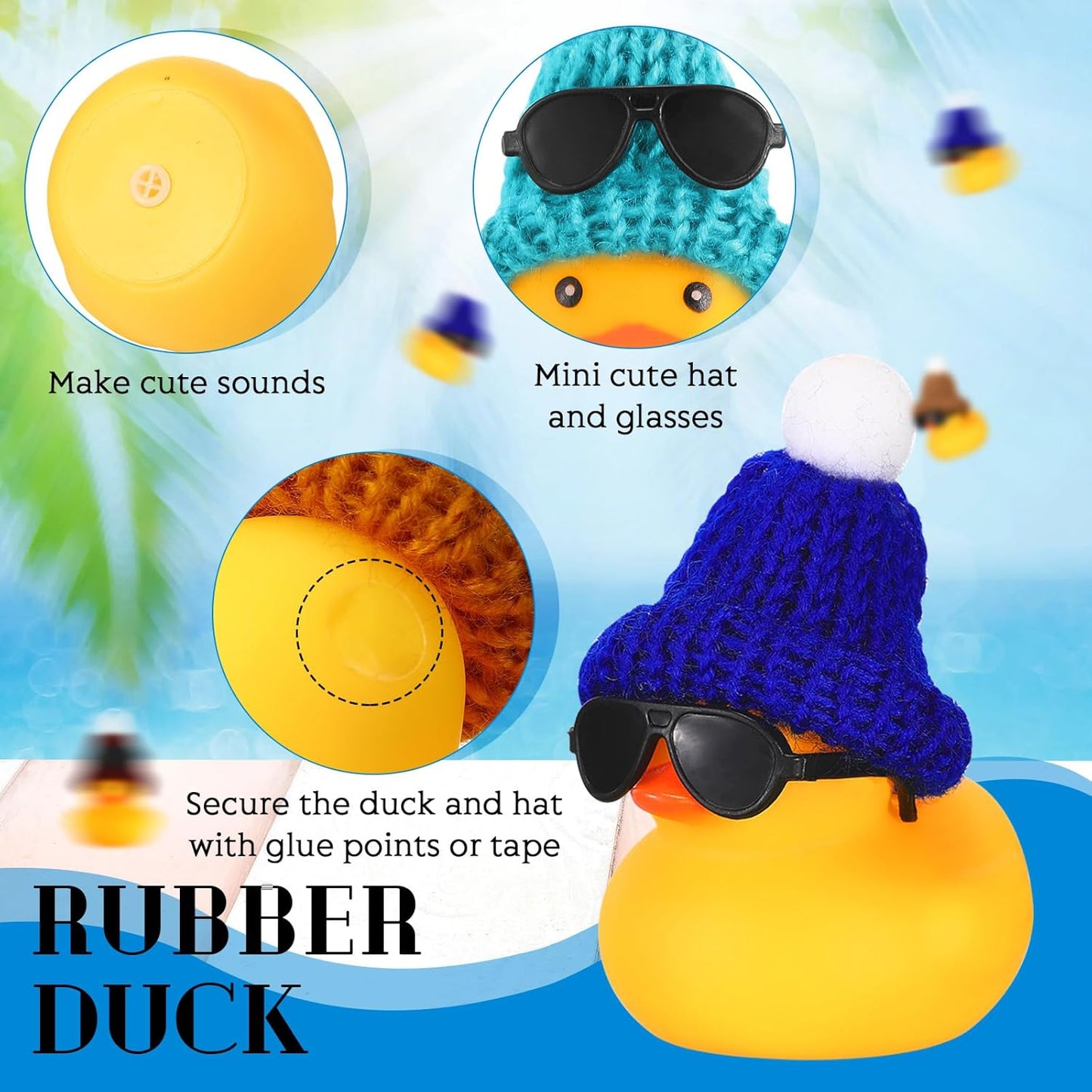 Chivao 48 Pcs Mini Rubber Duck in Bulk with 48 Sunglasses and 48 Knitting Hats Sets, Duck Bath Rubber Ducky Bathtub Toys for Cruise Birthday Baby Shower Bath Pool Party Carnival Game Gift