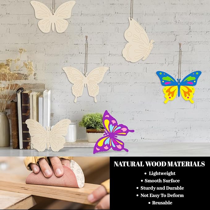 Subacy 80 PCS Unfinished Wood Cutouts 8 Styles DIY Wooden Spring Ornaments