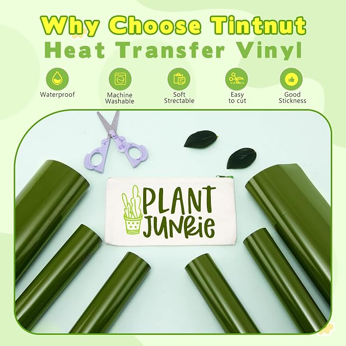 Tintnut Pesto Green Heat Transfer Vinyl, easy cut & weed, stretch washable