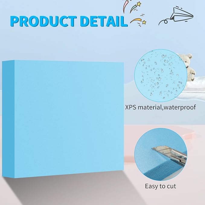 LuckyFoam Blue 5 Pack 12x12x1.5 inch Foam Sheets 1.5 Inch Thick | Polystyrene