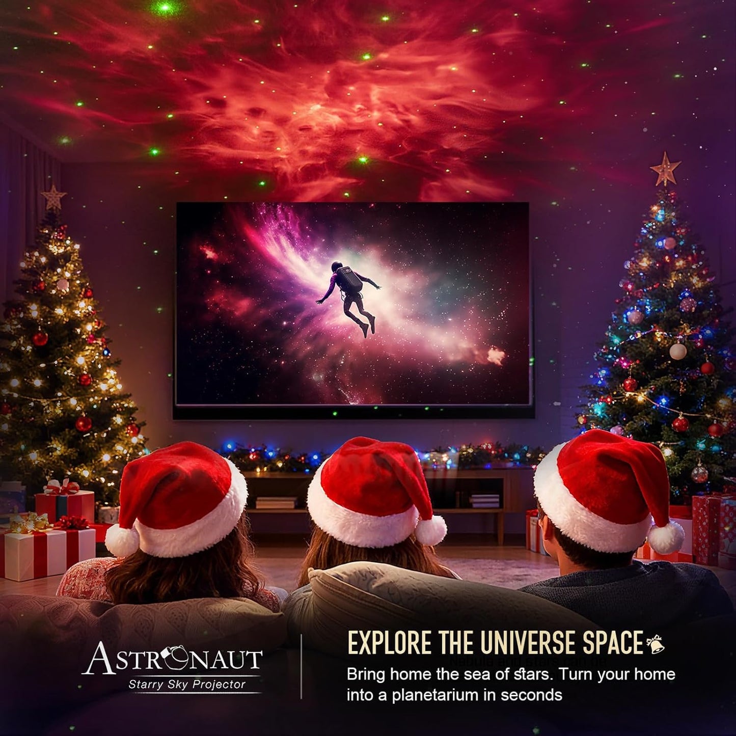 Mooyran Christmas Light Projector Indoor - Red Astronaut Galaxy Projector, Festive Holiday Decor, Romantic Lights for Bedroom, Unique with Remote & Timer