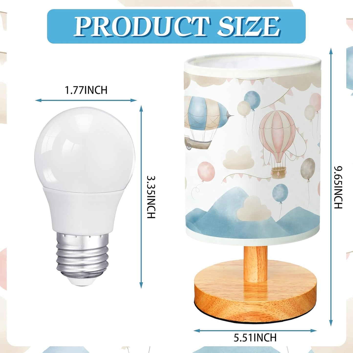 VIHOSE Hot Air Balloon Kids Table Lamp for Bedroom Kids Bedside Lamp with Linen Wooden Nightstand Cartoon Nursery Lampshade for Girls Boys Living Room