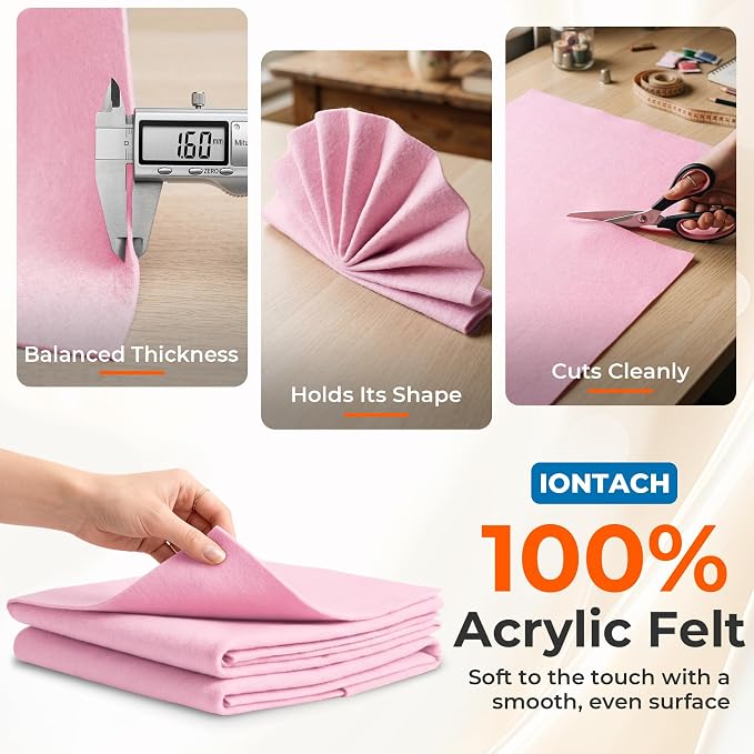 IONTACH 18" X 18" Soft Felt Sheets 1.6mm Thick | Acrylic Felt Fabric Sheets