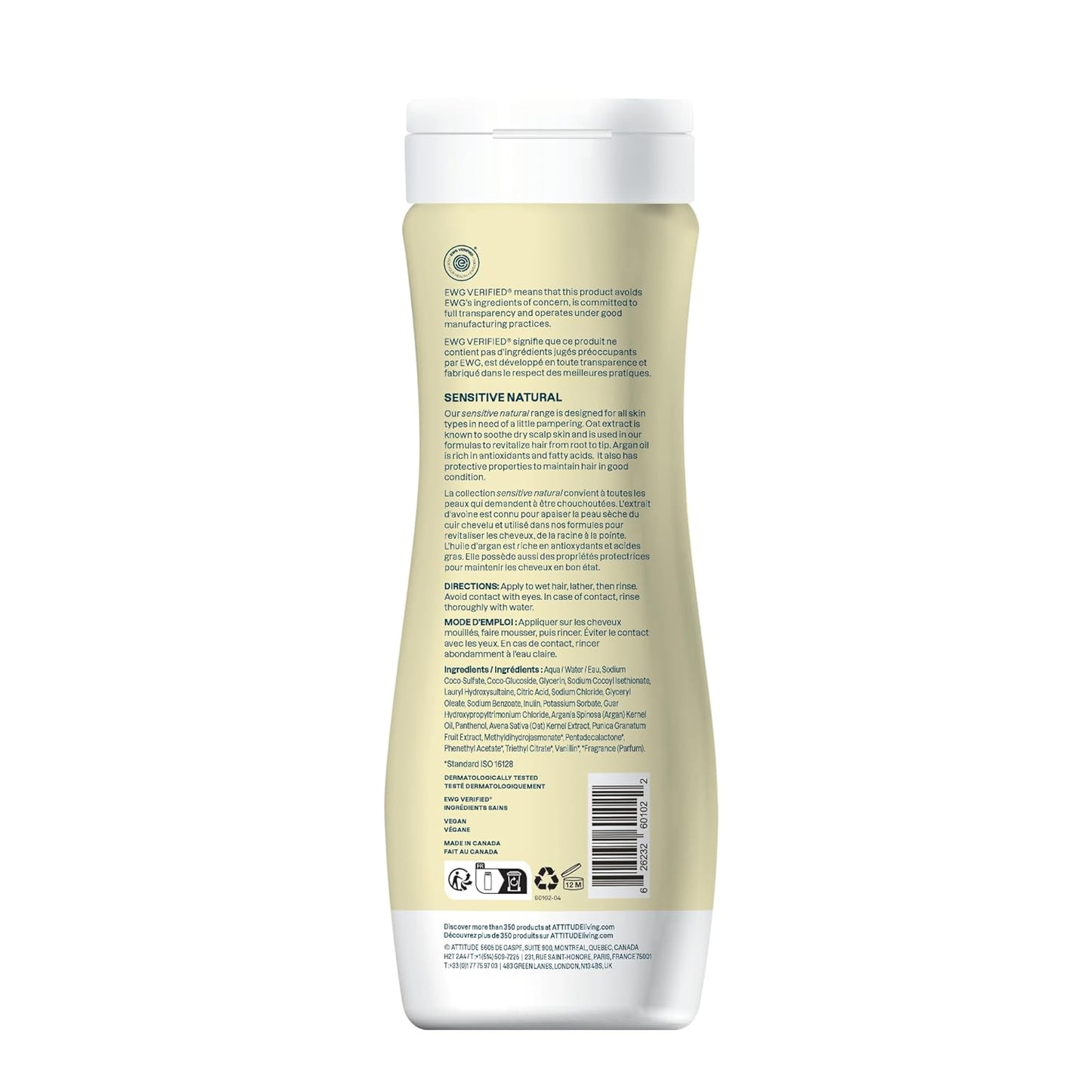 ATTITUDE Hair Shampoo for Sensitive Dry Scalp, EWG Verified, Soothing Oat, Protects Color, Naturally Derived Ingredients, Vegan and Plant-Based, Color Care, Argan Oil, 16 Fl Oz