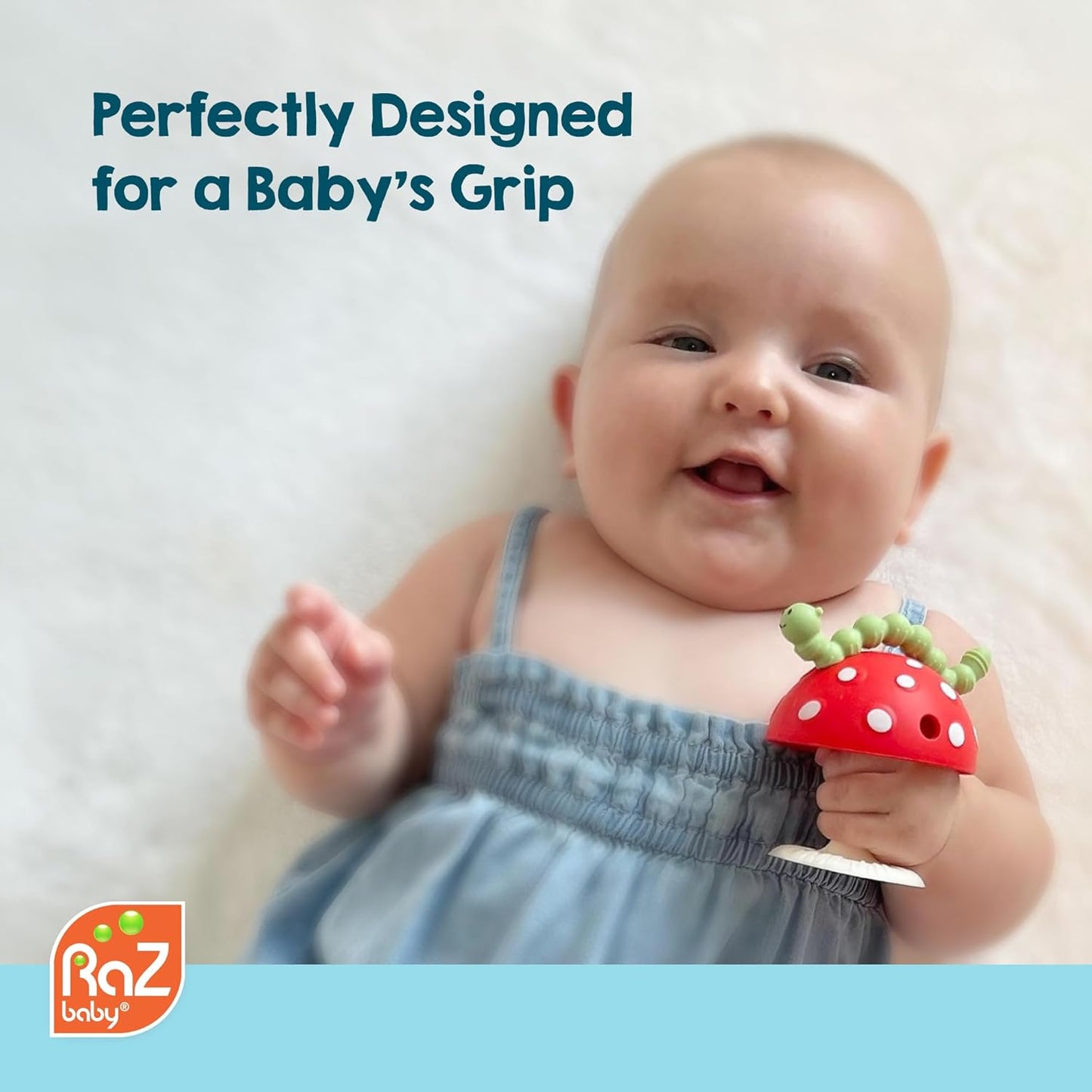 RaZbaby Chompy Grip Teether for Infant & Baby 3M+ Silicone Teething Toy with Suction Base and Multi-Texture Design for Teething Relief - Soothes Sore Gums & Easy-to-Hold Teether, BPA Free - Red/Green