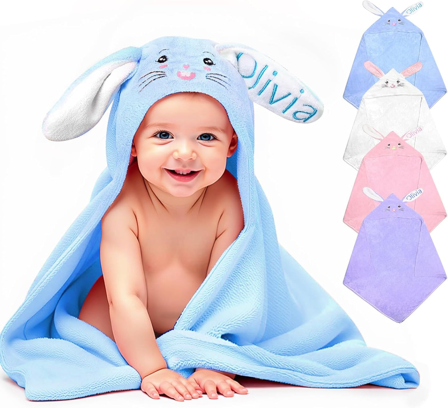 Custom Hooded Baby Towel with Name, Personalized Soft Absorbent Bunny Bath Towel, Shower Towels for Girls Boys, Easter Brithday for Kids, Baby, Toddler, Newborn Essential