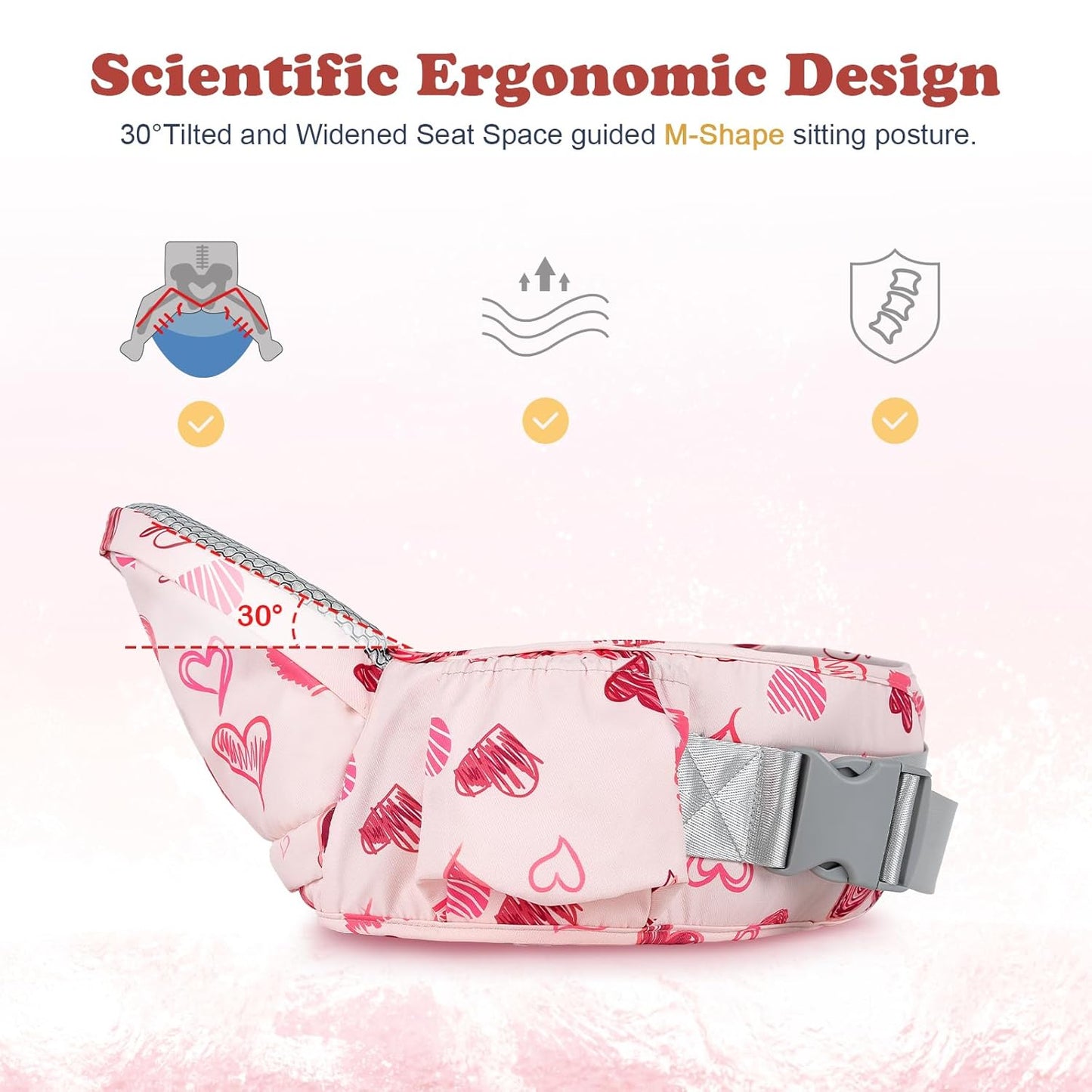 Baby Hip Carrier - Adjustable Waistband & Hip Seat for Newborn-Toddler (Up to 66 Lbs) with Pockets for Parents