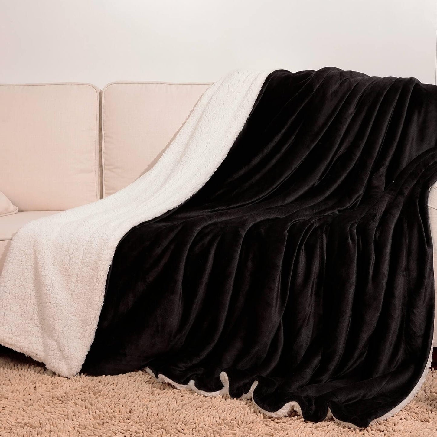 NANPIPER Sherpa Blanket Queen Fleece Bed Blankets Soft and Warm Fuzzy Microfiber,Black 90"x90"
