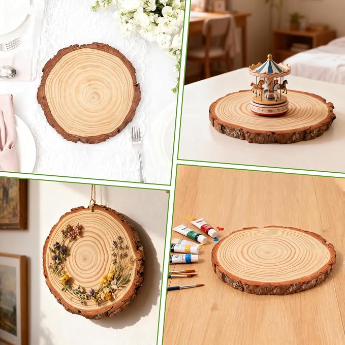 FSWCCK 10 Pack Nature Unfinished Round Wood Slices, 7-7.8 Inches Wooden Circle