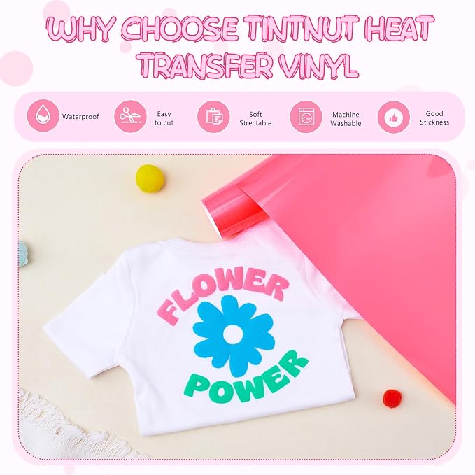 Tintnut Fuchsia Neon Puff Heat Transfer Vinyl Roll, easy cut & weed, stretch