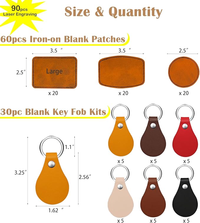 90 Pcs Lasable Engravable Blanks