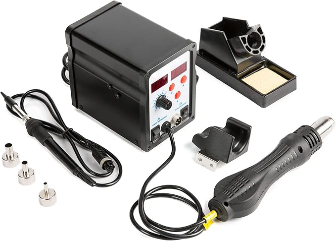 CREWORKS 2 in 1 SMD Soldering Iron & Hot Air Rework Station with LED Display, 898D Soldering Kit with Heat Gun, Digital Electronic Repair Tool with 11pcs Soldering Tips