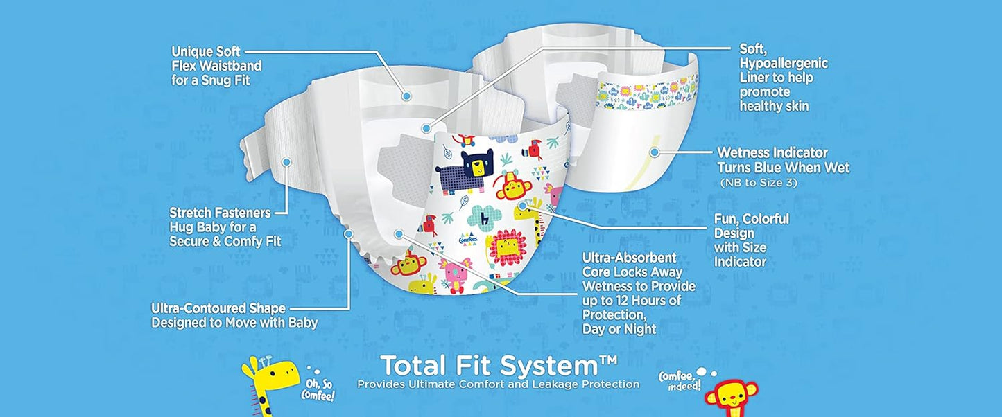 Comfees Premium Baby Diapers with Total Fit System for Boys & Girls, Size 7, 80Count