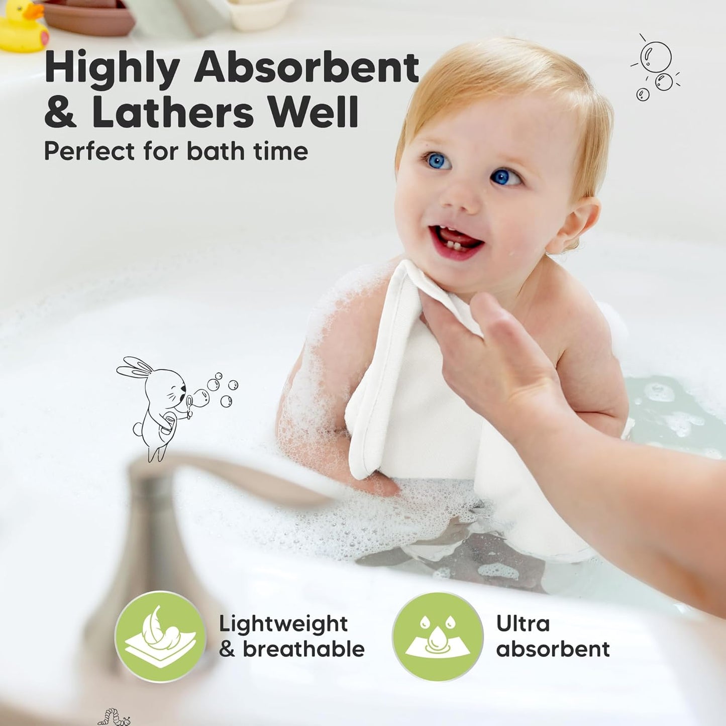 6-Pack Cotton Baby Washcloths for Newborn - Organic Cotton Muslin Soft Wash Cloths for Babies, Infant, Kids, Toddler Towels for Boy,Girl,Super Absorbent Face Cloths,Scratch-free Baby Rags (Soft White)