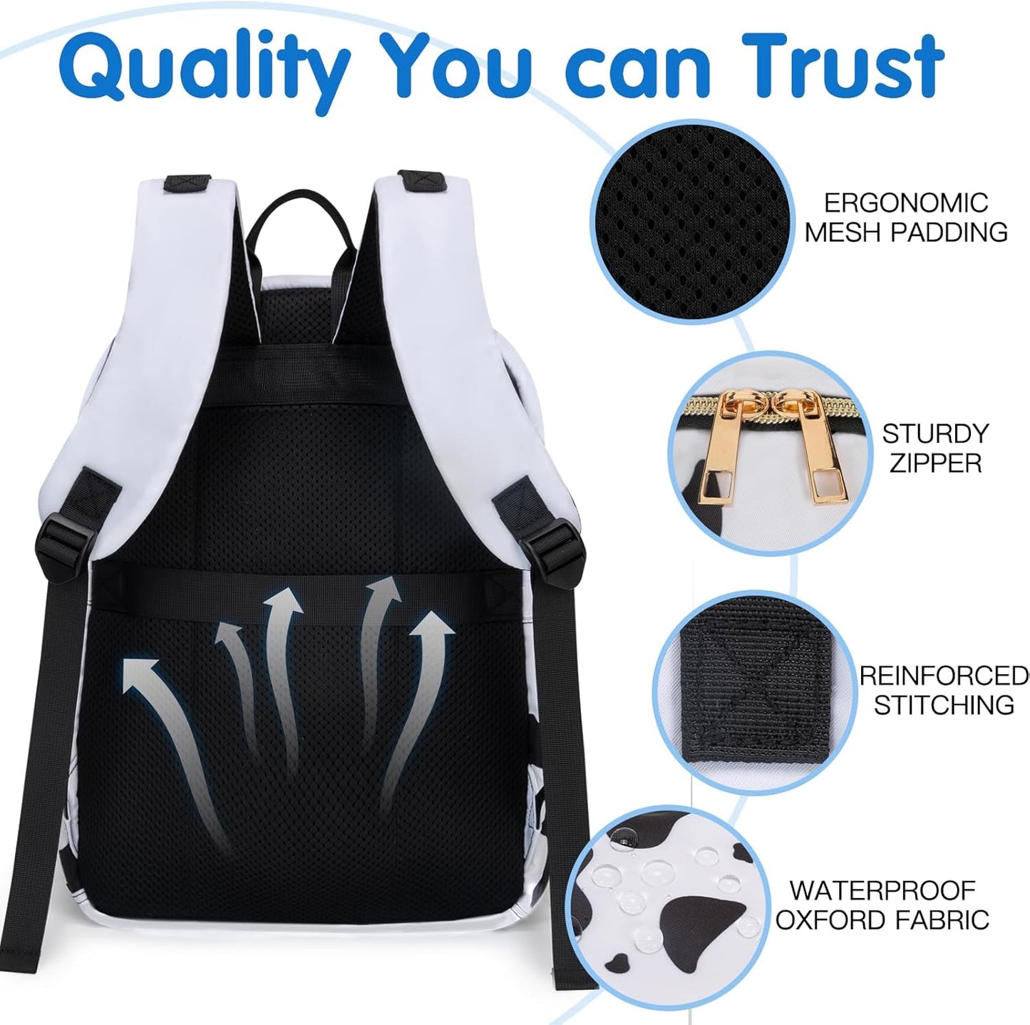 KABAQOO Baby Diaper Bag Backpack, Waterproof Diaper Backpack for Mom & Dad with Changing Pad, Insulated Pockets and Stroller Straps, Baby Shower Gifts for Girls & Boys, Cow