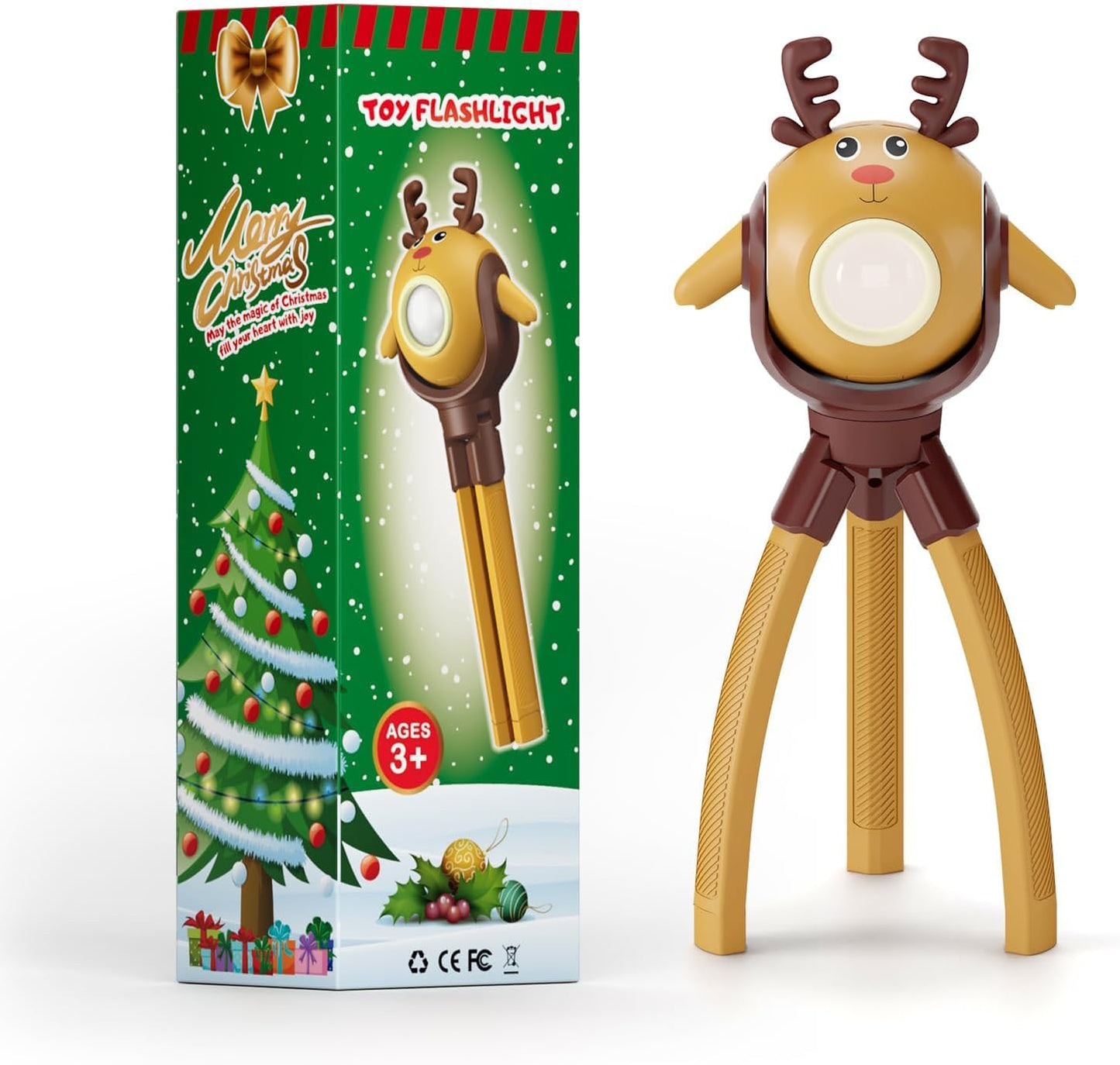 TOLYS Reindeer Kids Flashlight – Rechargeable LED Torch with 8 Songs, USB-C, Fun Flashlight for Boys & Girls, Perfect for Parties, Camping & Outdoor Adventures