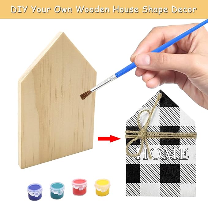 10 Pieces Unfinished House Shaped Wooden Cutouts Rustic Farmhouse Wooden