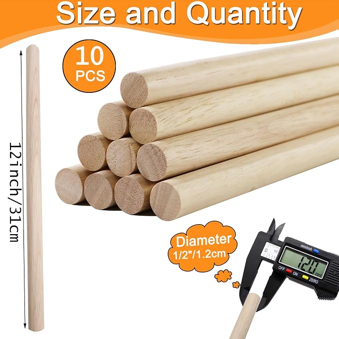 Yaliuliu 10PCS Dowel Rods Wood Dowels, 1/2 x 12 Inch Round Wooden Sticks
