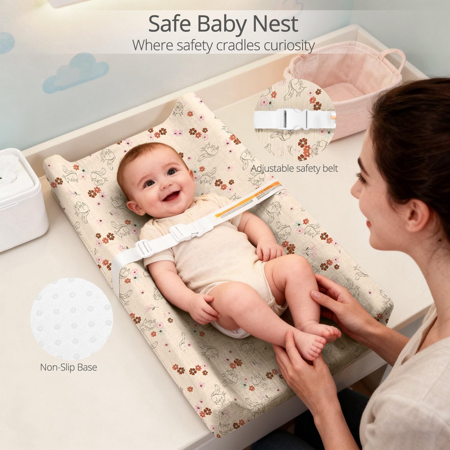 Muslin Baby Changing Pad, 2 Pack Muslin Soft Cotton Covers & Waterproof Lining Foam Diaper Changing Table Pad 32" x 16.6" Mat for Dressers
