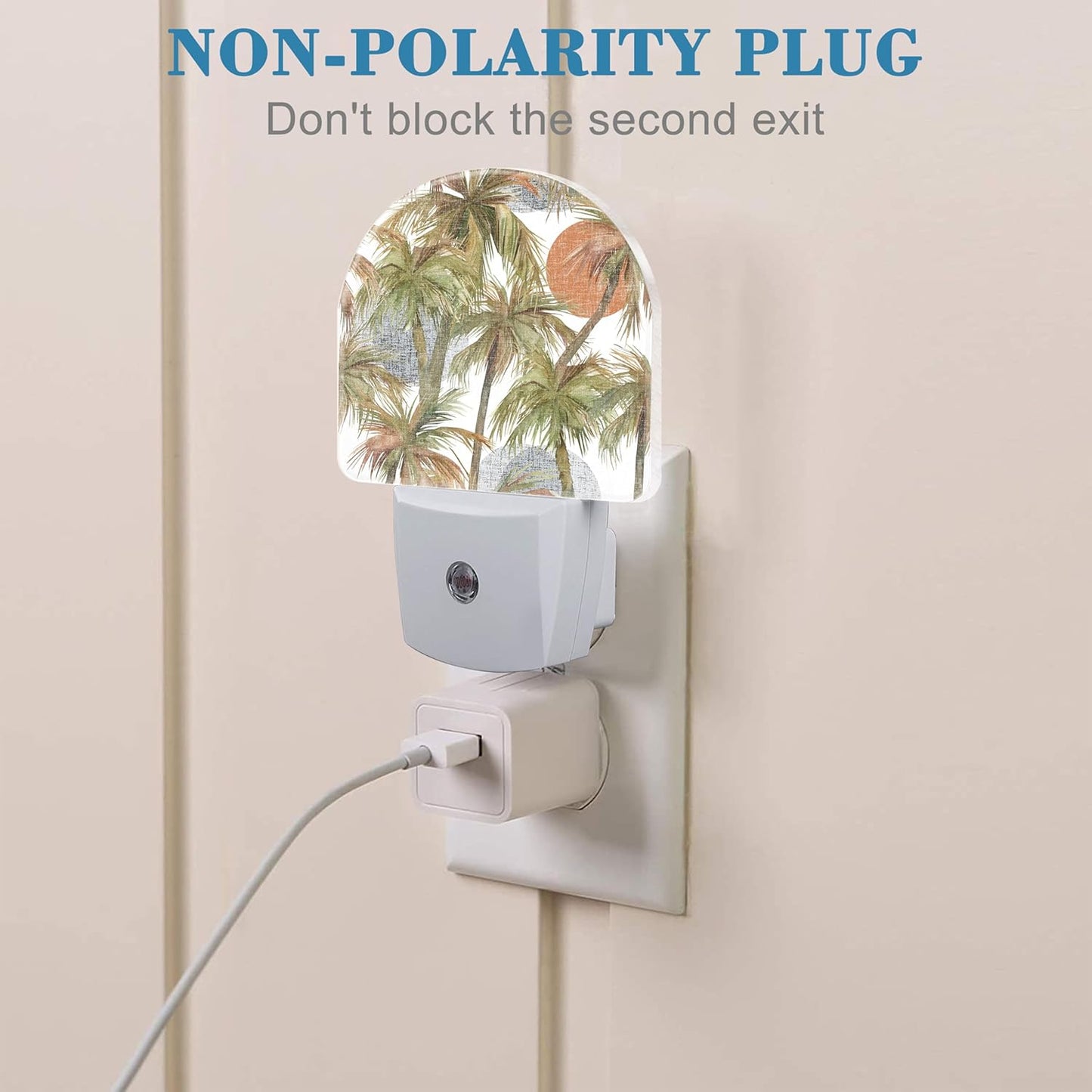 Plug in Night Lights Watercolor Abstract Tropical Jungle Night Light with Dusk to Dawn Sensor Night Light for Kid Girls Boys Women Men Room Decor, Hallway, Kitchen, Bathroom, Nursery, Stairs