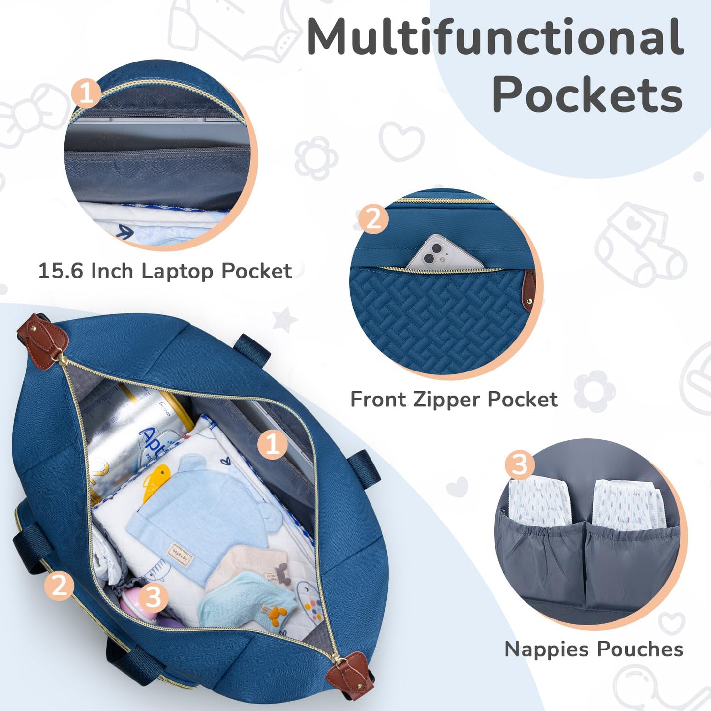 Diaper Bag Tote, Baby Bag Travel Diaper Tote Bag with Pacifier Case, Cute Maternity Hospital Baby Stylish Diaper Tote for Mom Dad Blue