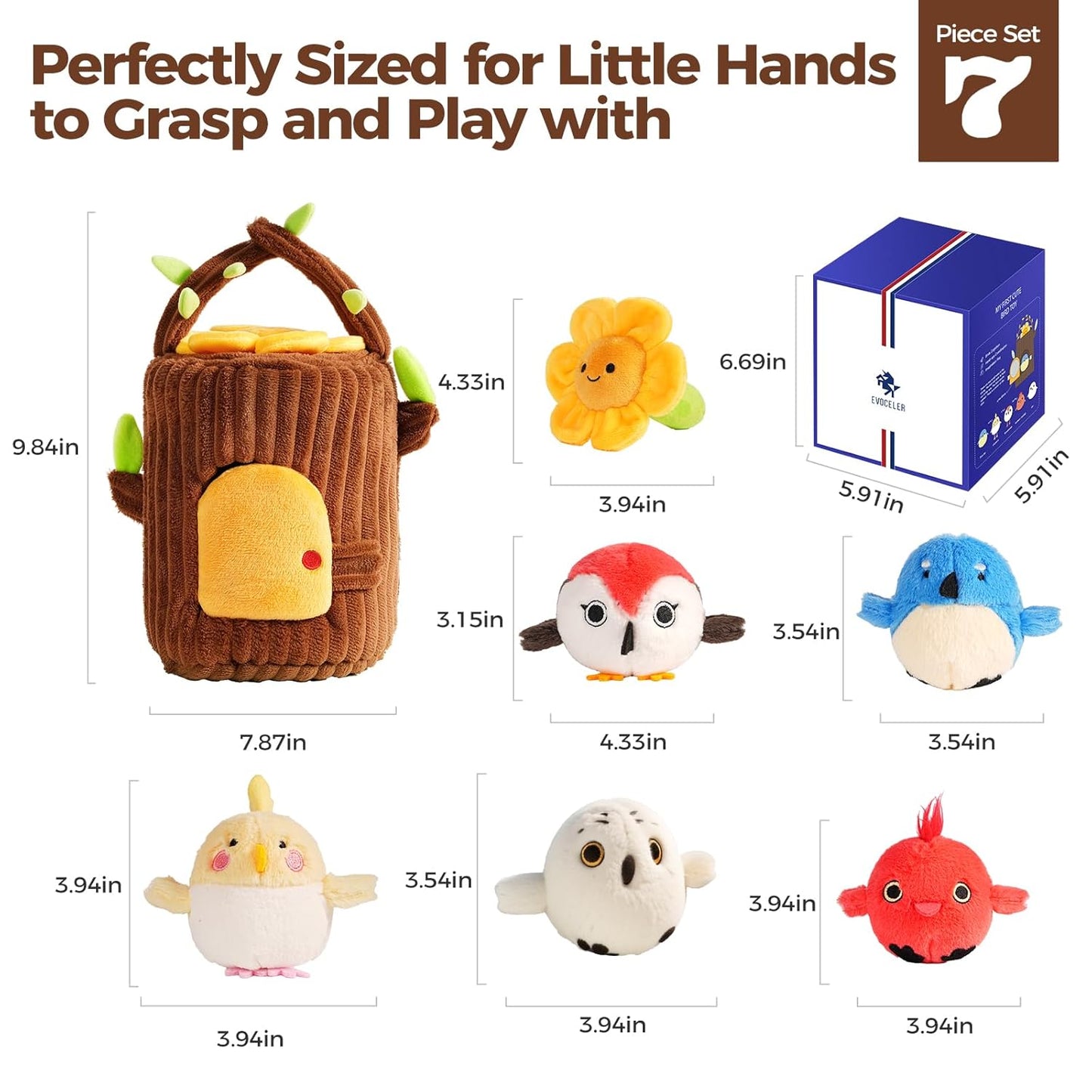 Evoceler Surprise Tree Stump with Birds, Rattle, Crinkle Paper,Squeaker & Mirror | Soft Montessori Toys for 6 Month Old Babies | Sensory Toddlers 1-3, 1 Year Old Boy Girl Gifts, Baby Toys 6-12 Months