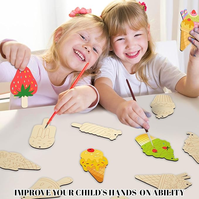 Subacy 80 PCS Unfinished Wood Cutouts 8 Styles DIY Wooden Spring Ornaments