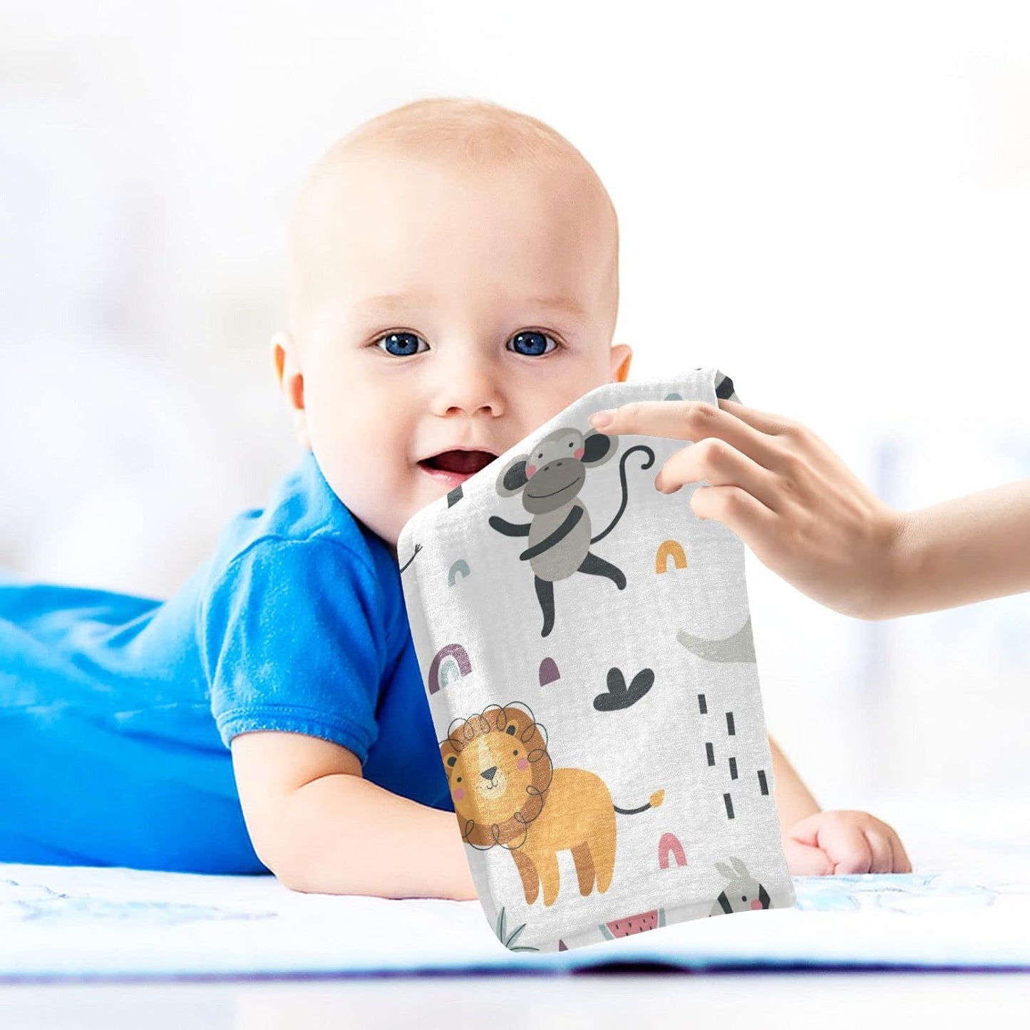 Exotic Animals Baby Muslin Washcloths Monkey Elephant Lion Burp Cloths Soft Absorbent Baby Wash Cloth Fingertip Face Towels for Newborn Boys Girls 12 x 12 in, 5 Pack