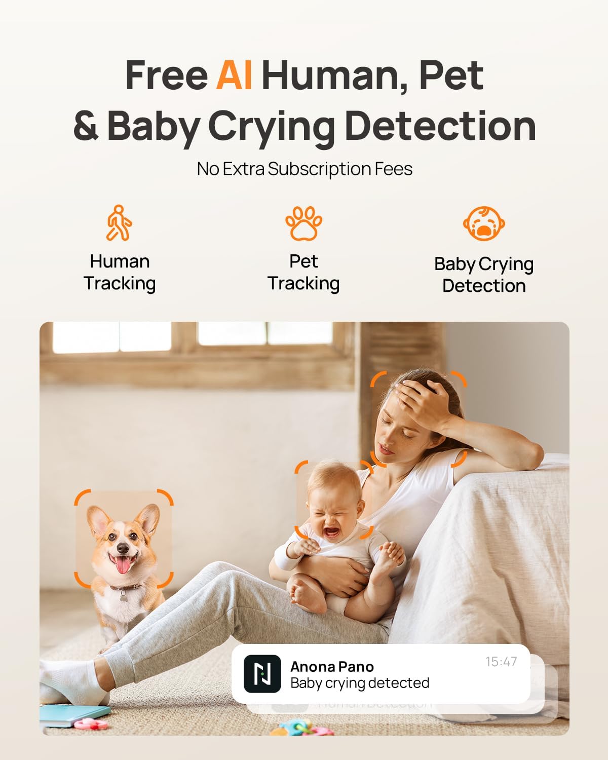 Anona Pano 4K UHD Indoor Camera, Pet/Dog/Baby Security Camera with Phone App, 360° Pan-Tilt, 2.4G/5G Dual-Band Wi-Fi 6, Auto-Tracking, Person/Pet/Baby Crying Detection, Privacy Mode, Two-Way Audio