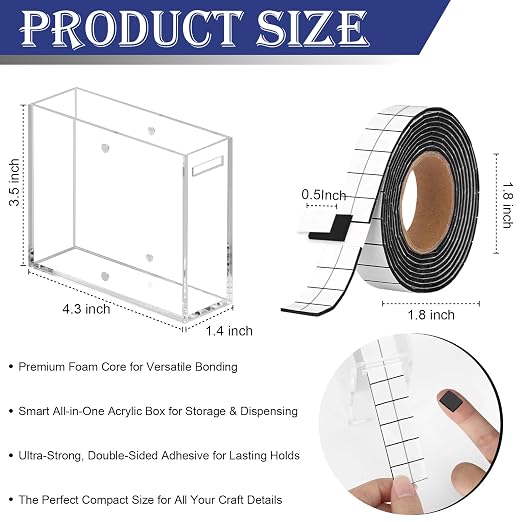 Double Sided Foam Tape for Crafts 0.4 X 0.5 in Pre Cut Double Sided Foam