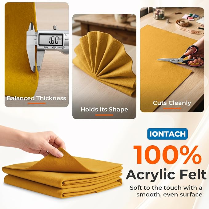 IONTACH 18" X 18" Soft Felt Sheets 1.6mm Thick | Acrylic Felt Fabric Sheets