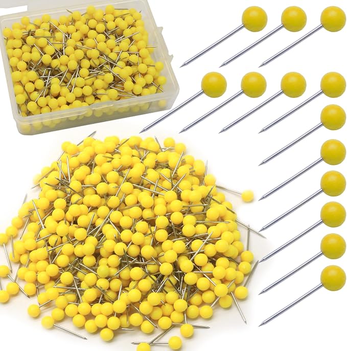Yellow Map Pins, 1/8 Inch, Round Ball Head | Map Tacks, Push Pins