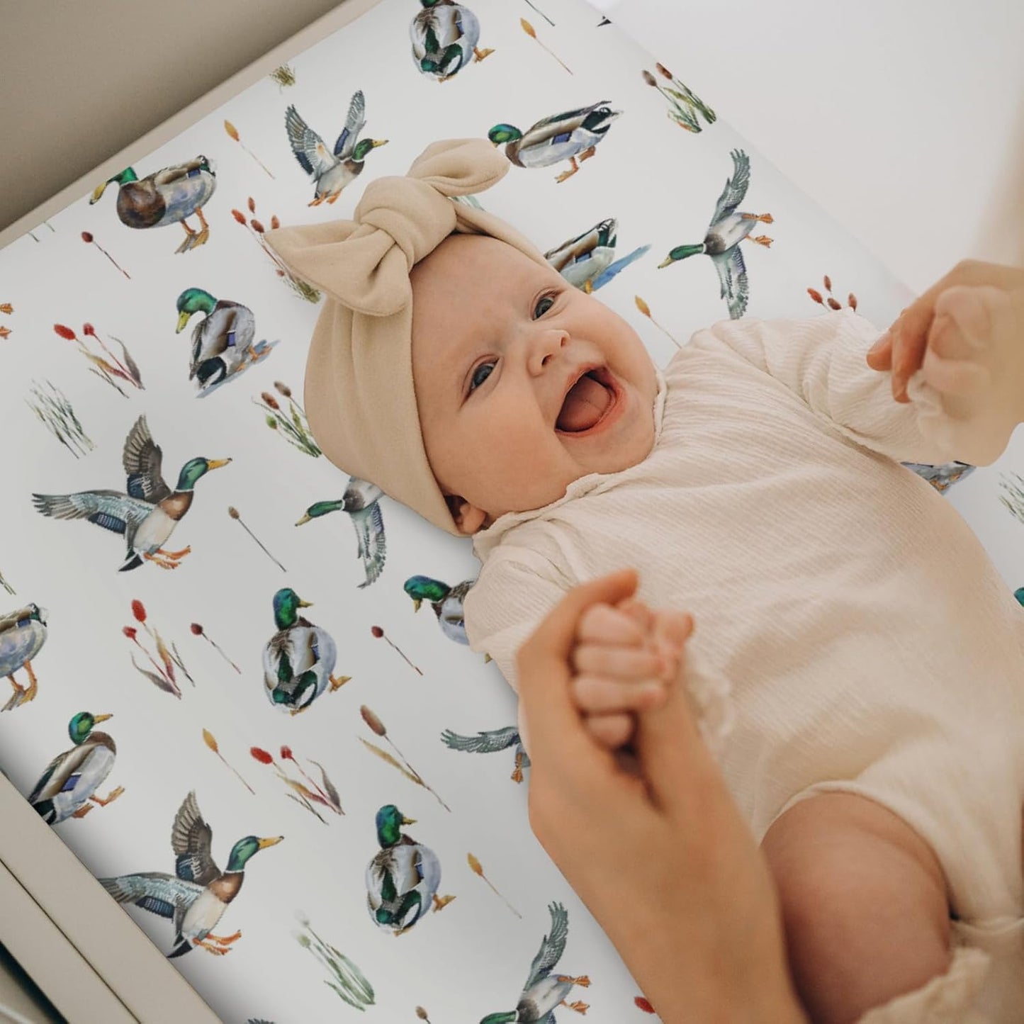 Watercolor Mallard Ducks Changing Pad Covers for Baby Girl Boy Duck Hunting Fitted Change Table Cover Mats Wild Ducks Birds Soft Diaper Changing Table Sheets 32''×16''