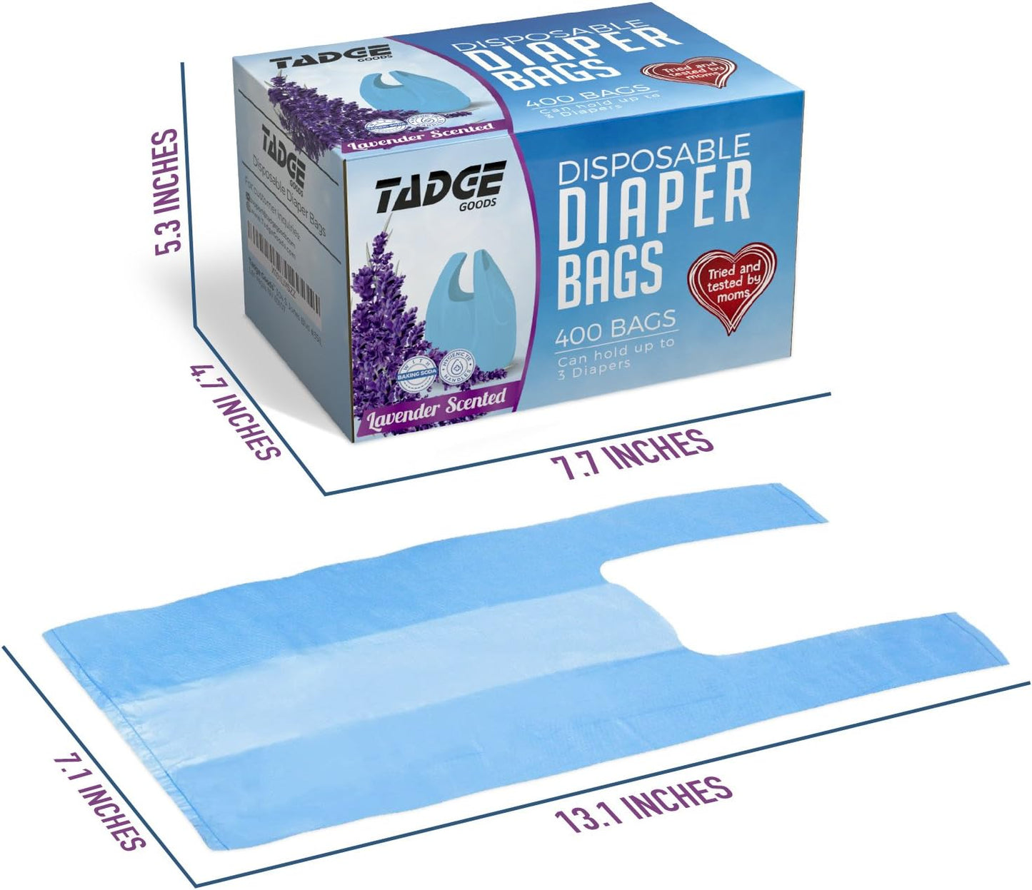 Baby Disposable Diaper Bags 400 Pack - Scented Lavender Odor Absorber Biodegradable Plastic Sacks for Trash - Essential Items for Dirty Diapers - Refill 400 Count