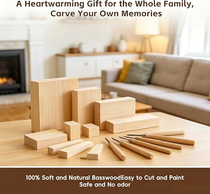 34PCS Basswood Carving Blocks, Soft Unfinished Wood Whittling Blanks in 2 Sizes