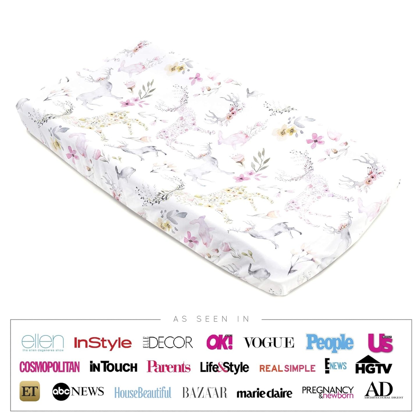 Oilo Changing Pad Cover, Breathable 100% Turkish Cotton Fitted Jersey, 300 Thread Count, Machine Washable, Fits Standard Changing Pads (32" x 16"), Girl, Boy, & Neutral Nursery Design, Fawn