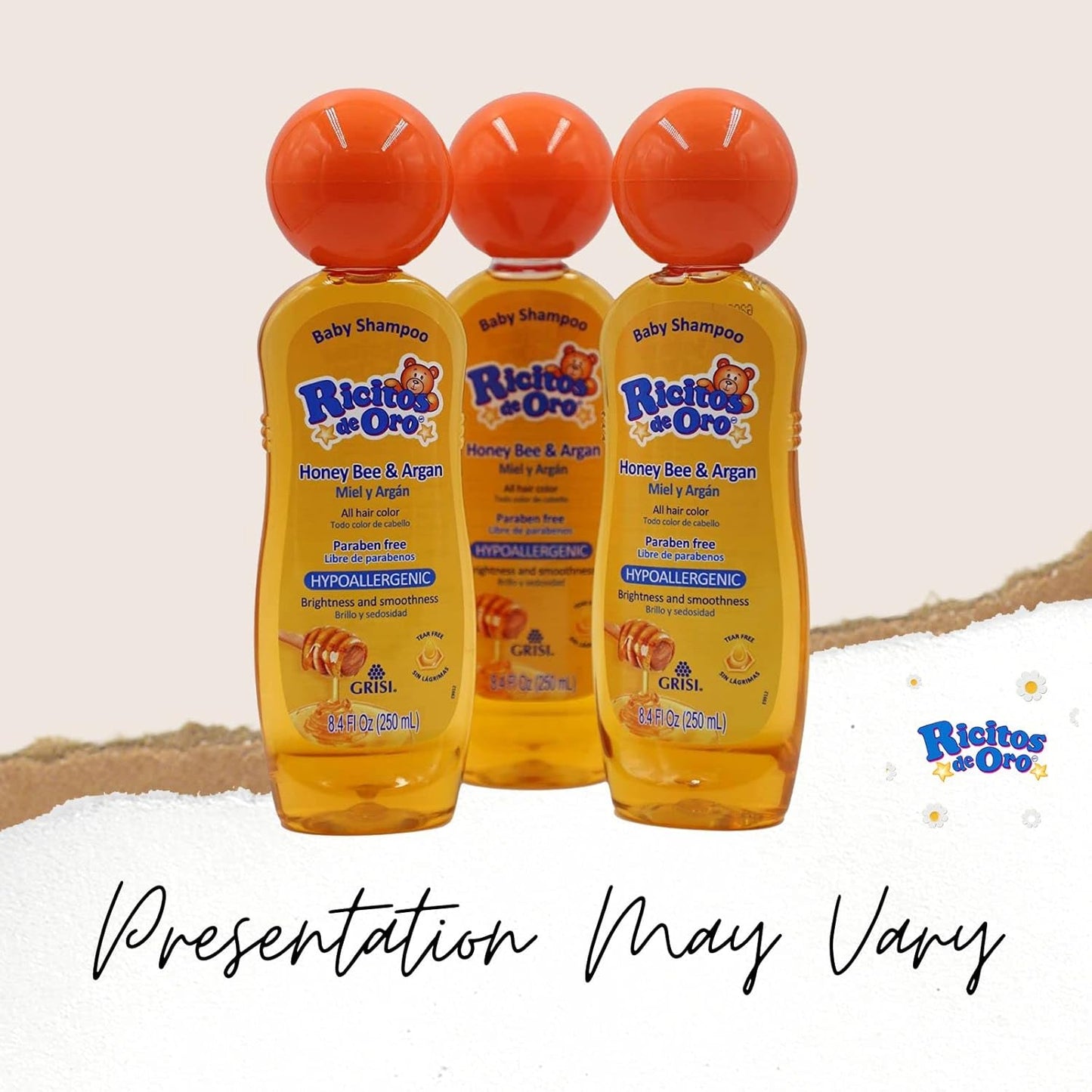 Ricitos de Oro Honey Bee Shampoo Baby Cleansing Shampoo Rattle Cap ParabenFree Product for Baby’s Delicate Hair Hypoallergenic 3-Pack of 8.4 FL Oz Each, 3 Bottles