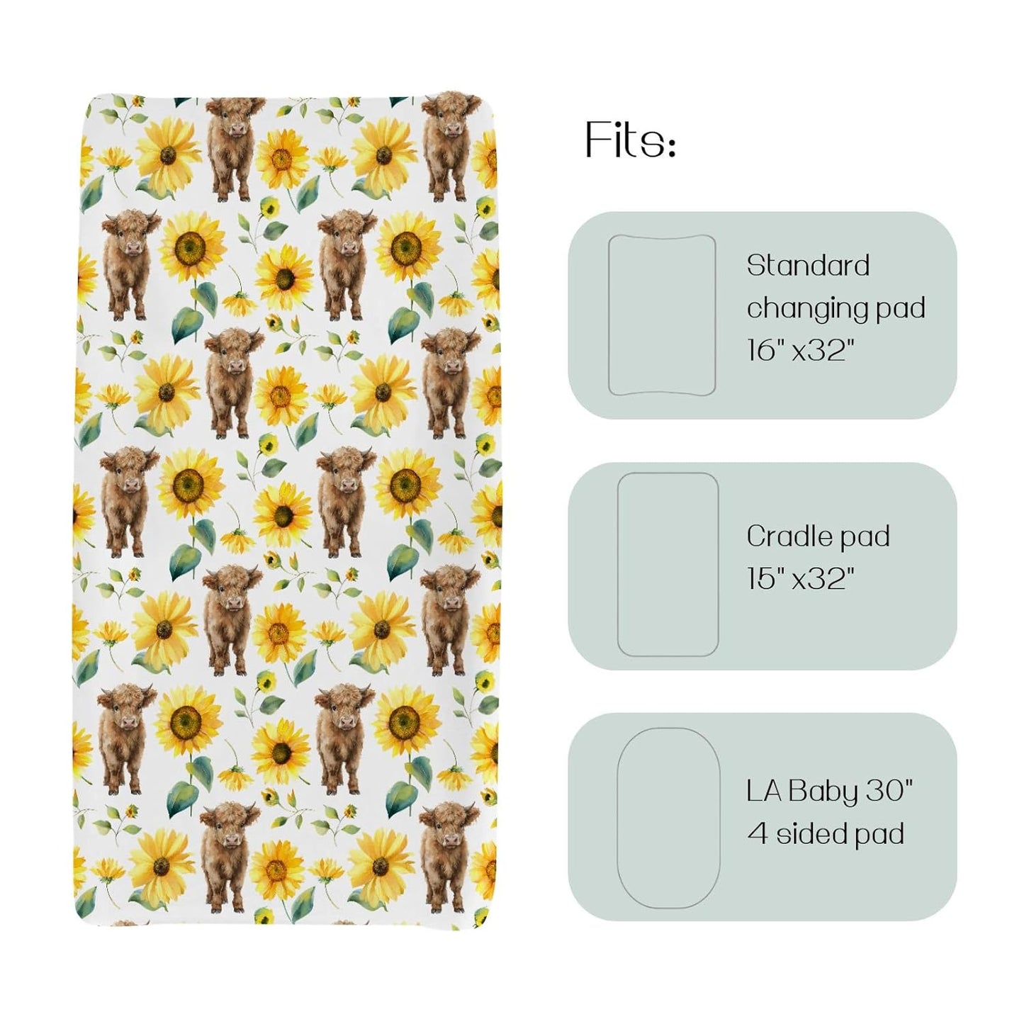 HawSkgFub Highland Cow Sunflower Changing Pad Cover for Baby Girls, Western Farm Animal Fall Flower Diaper Change Table Covers, Soft Stretchy Safe Snug Fitted Changing Mat Sheet Fit 32"/34" x 16"