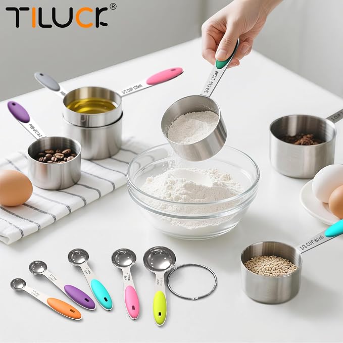 TILUCK Nesting Measuring Cups and Spoons Set, Stainless Steel