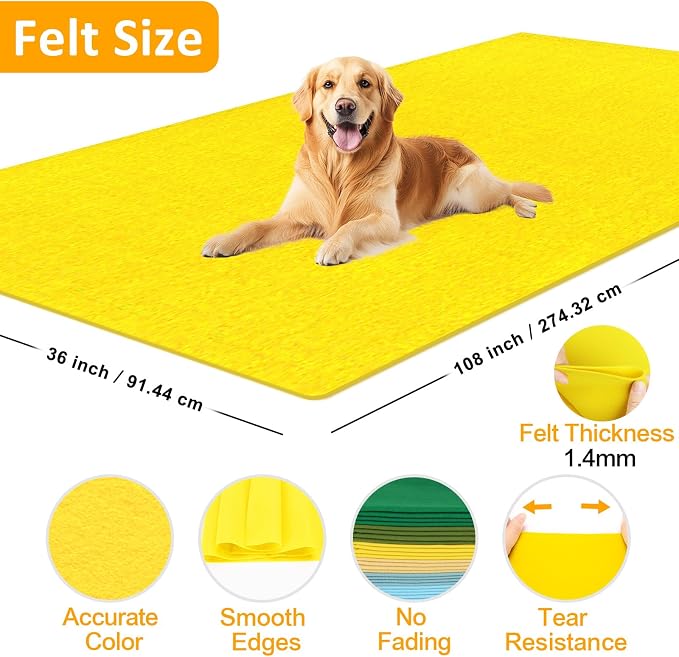 XSEINO Yellow Large Felt Fabric 108" X 36 ", 1.4 mm Thick Soft Felt Fabric Sheet