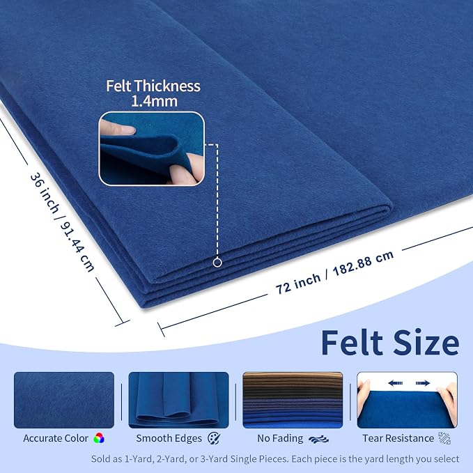 Royal Blue Felt Fabric Sheet 72" X 36", 1.4mm Thick Large Soft Durable Flexible