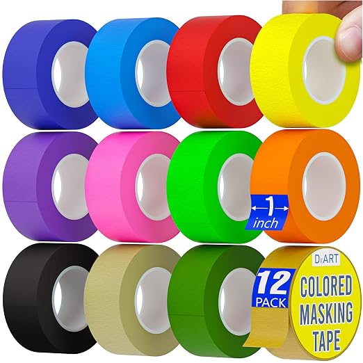 DEART Colored Masking Tape 12 Pack 1 inch Color Painters Tape