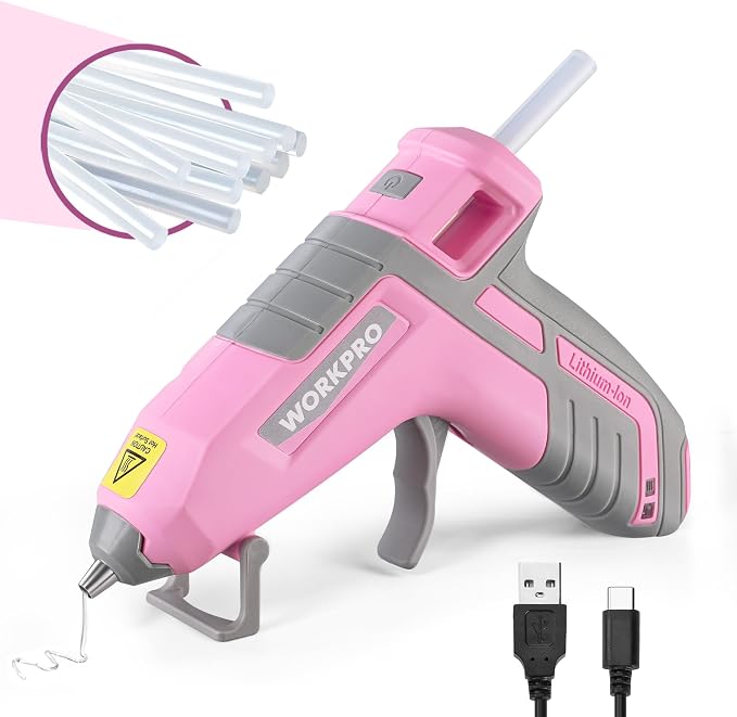 WORKPRO 3.6V Cordless Hot Glue Gun, Fast Preheating, Smart Power-Off, USB-C