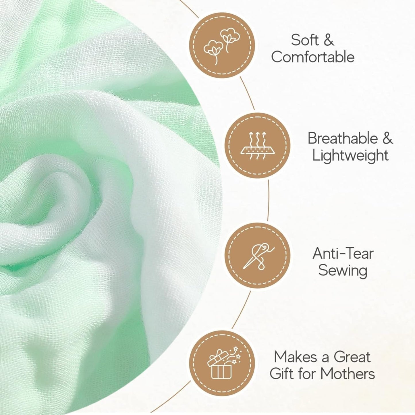 Muslin Baby Bath Towel Set, 2 Large Gauze Super Soft Baby Bath Towel and 3 Washcloths, 6 Layers 100% Cotton Infant Towel Newborn Towel Blanket Suitable for Baby's Delicate Skin(Green)