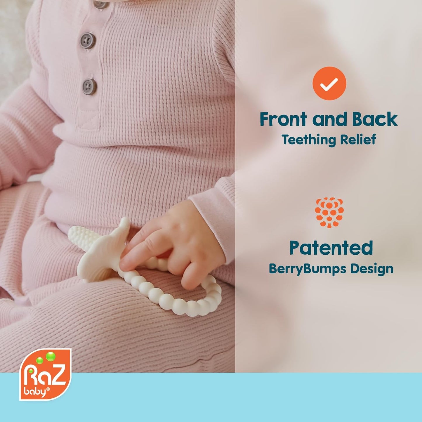RaZbaby RaZberry Plus Baby Teether – Easy-to-Hold Toy for Front & Back Teething Relief, BerryBumps Texture for Sensory Development, Soothes Sore Gums, BPA-Free, Great Gift for Babies 3M+ – White