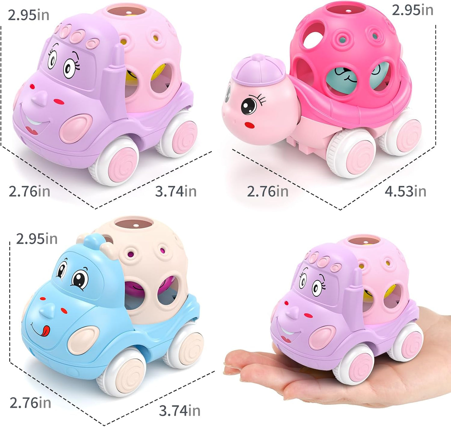 Pink Toys Cars for Toddler Girls, Push N Go Friction Car Toys Rattle Truck for Toddlers, Birthday for 3 + Year Old Girl