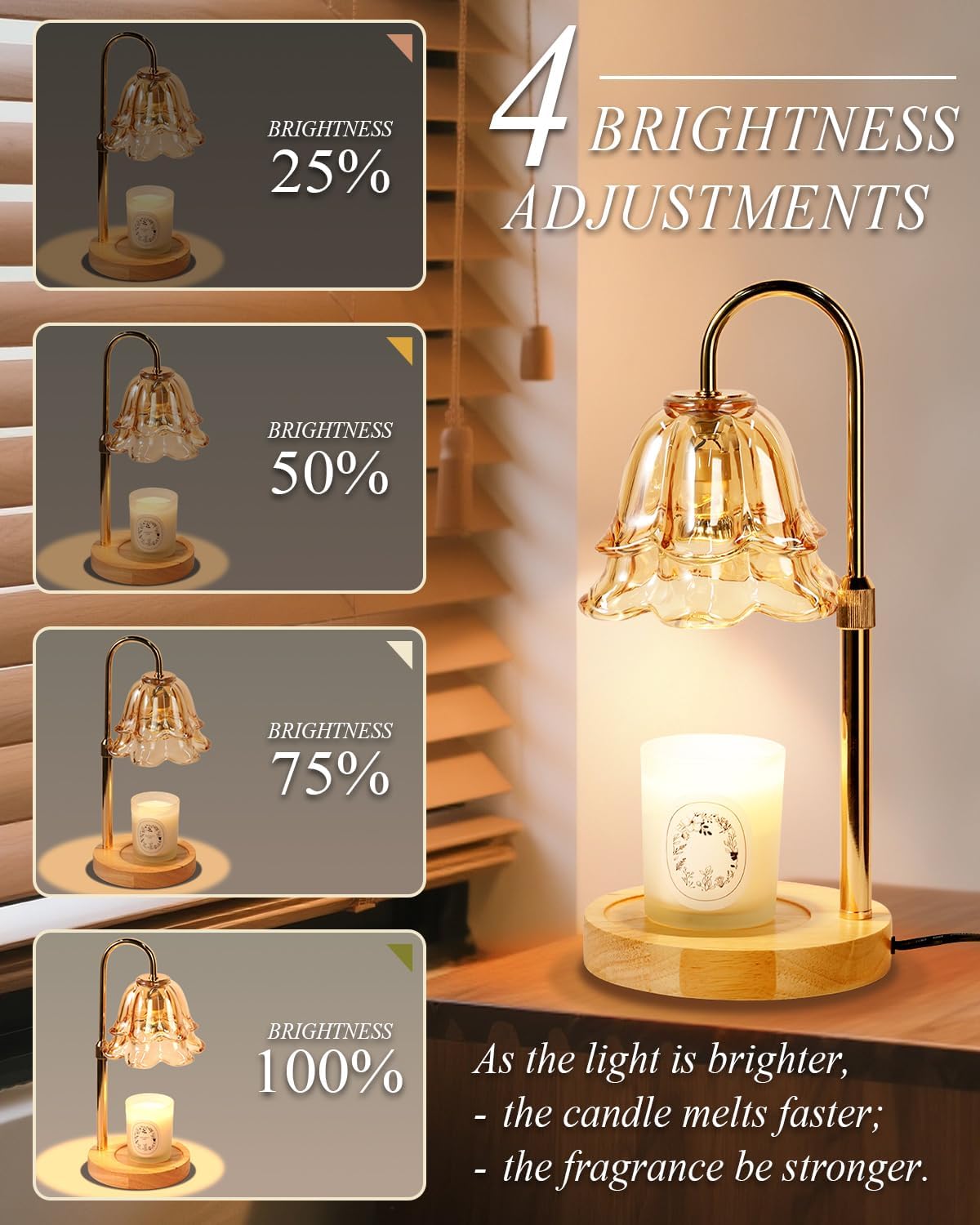 Flower Candle Warmer Lamp with Timer Dimmable, Christmas Birthday Gifts for Women Mom, Candle Warming Light Height Adjustable, Wax Melt Warmer for Jar Scented Candles, Housewarming Candle Lamp