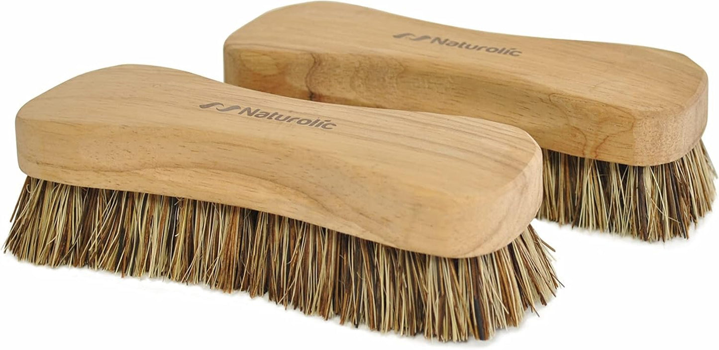 All-Natural Wooden Scrub Brush Set | Wooden Handle | Palmyra Bristle Brush for Cleaning | Eco Friendly Cleaning Products | Scrub Brush Set of 2